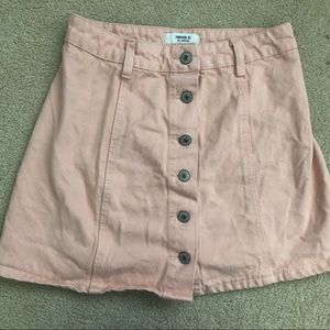Peach mini denim skirt